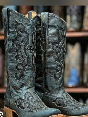 Tanner Mark Women's Black Diamond Leather Square Toe Boots Size 6